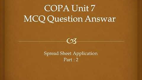 ITI COPA Unit 7 MCQ question part 2 Spread Sheet Application