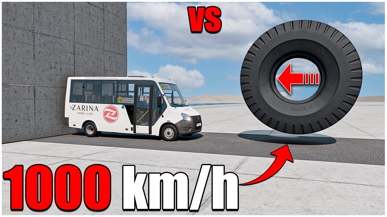 Large Tires VS Tourist Bus (1000 km\h) (171) | Car Body Testing | beamng drive | car torture