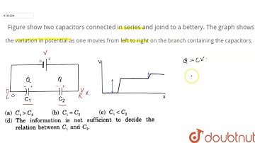 Figure show two capacitors connected in series and joind to a bettery. The graph shows  the