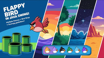 A Classic Flappy Bird game using Java Swing, featuring multiple animated themes, Bird Shop & More...