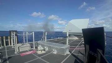 Mk 110 57mm Gun Weapons System (GWS) is fired |Power full Charleston LCS 57mm Gun In South China Sea