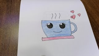 رسم سهل|| رسم كيوت بطريقة سهلة جدا وبسيطة للاطفال // تعلطم الرسم خطوة بخطوة cute mug