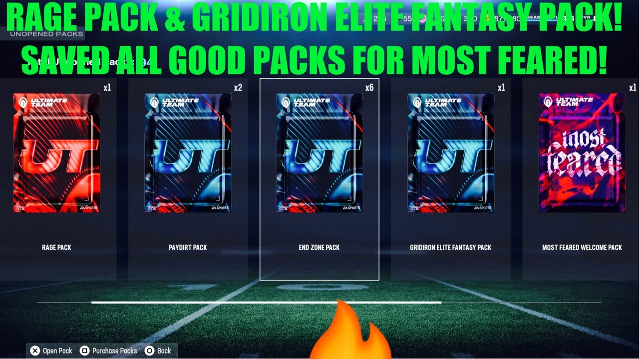 RAGE PACK & GRIDIRON ELITE FANTASY PACK! SAVED ALL GOOD PACKS FOR MOST FEARED, Madden 26