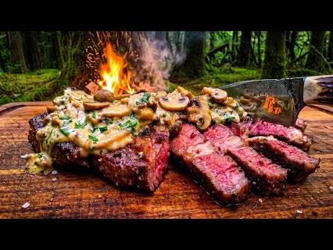 Steak & Creamy Mushroom Sauce Cooked Over Fire | Wild Alaska