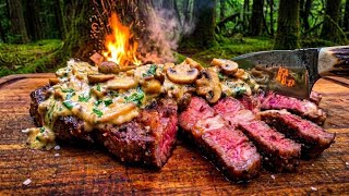 Steak & Creamy Mushroom Sauce Cooked Over Fire | Wild Alaska