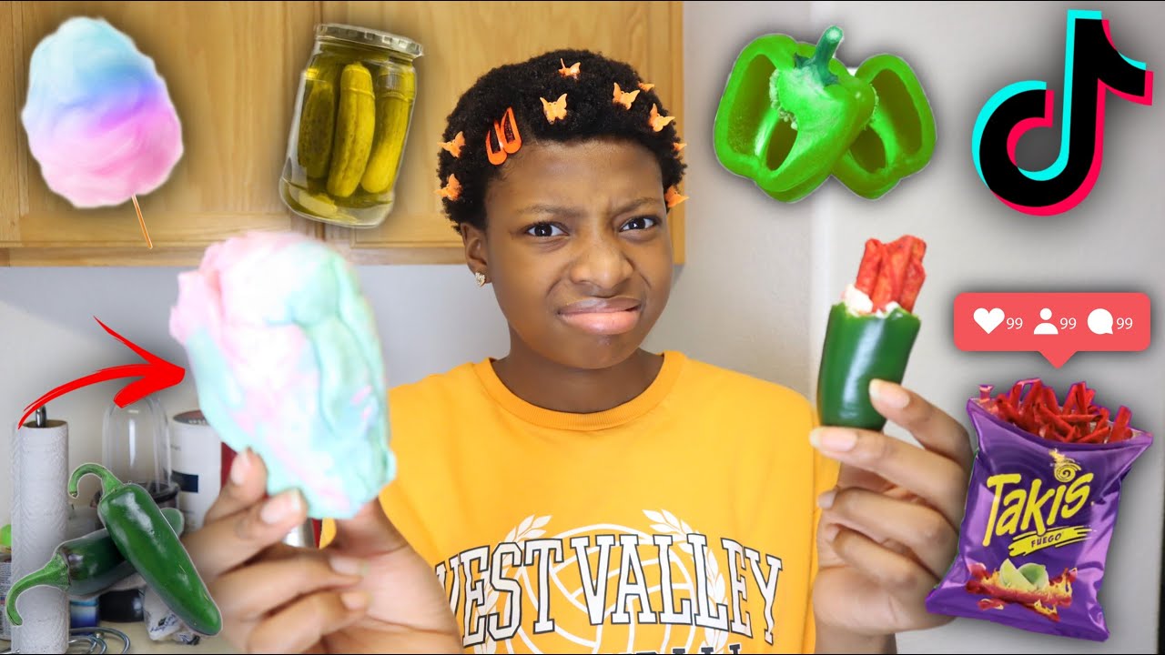 Trying VIRAL TikTok Snacks Pickles w/ Cotton Candy JALAPEÑO WITH CREAM CHEESE & TAKIS YouTube