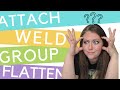 Whats the difference between group attach weld and flatten in cricut design space