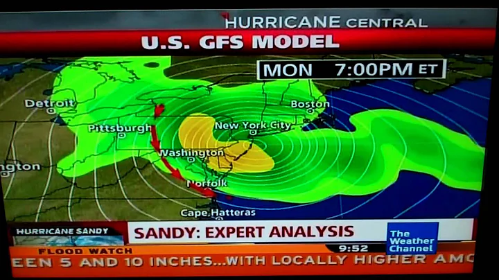 Flood Watch Scroll Bar on TWC during Hurricane Sandy in Baltimore - 10/28/2012