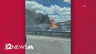 Train derails near Arizona-New Mexico border, catches fire