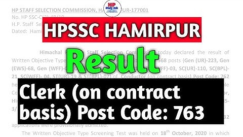 Result Clerk Post Code-763 | HPSSC HAMIRPUR