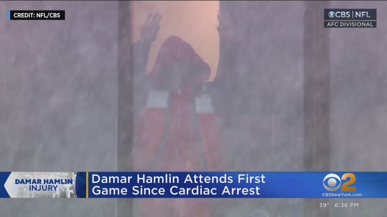 Damar Hamlin attends first game since collapse - CBS News