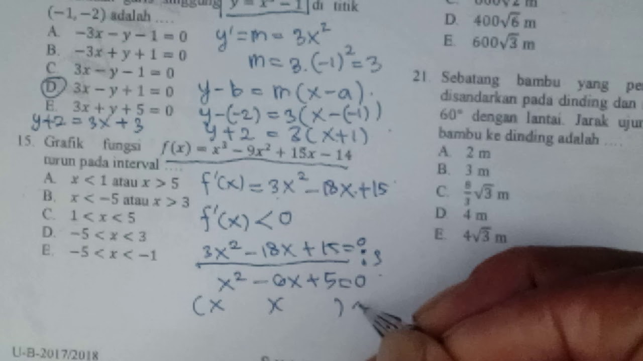 Pembahasan Soal Un Matematika Smk Jurusan Tkp 2018 No 15 Youtube