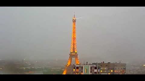 Lightning strikes Eiffel Tower during Paris storm