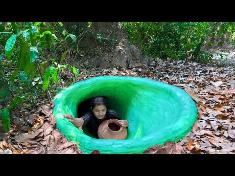 Amazing Girl Building Secret Underground House And Water Slide To Swimming Pool Underground.