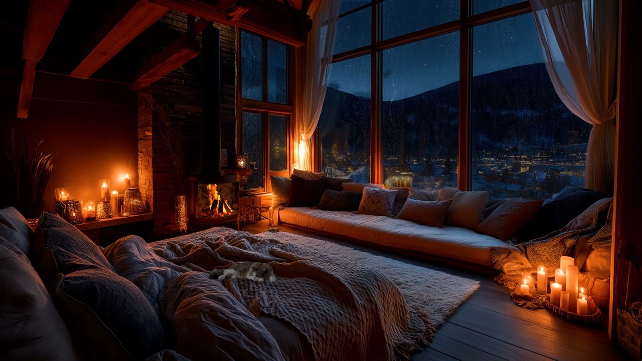 🌧️🔥 Cozy Loft Bedroom Rain | Crackling Fireplace Night Ambience for Deep Sleep