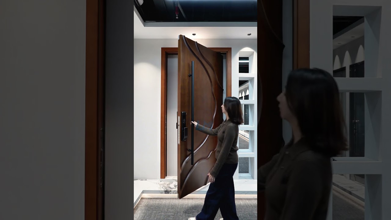 Custom Modern Entryway Exterior Home Accent Sculptural 3D Carved Solid Wood Villa Entry Doors