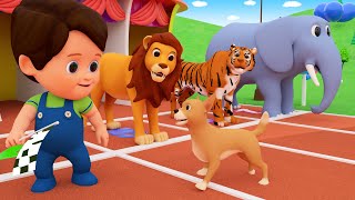 Animals Running Race with Sound | Lion, Tiger, Elephant Speed Race | Children Nursery Rhymes