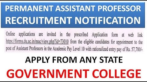 Permanent Assistant Professor Recruitment in Govt. College | Rs 57,700 pm | PG/NET | Sarkari Naukri