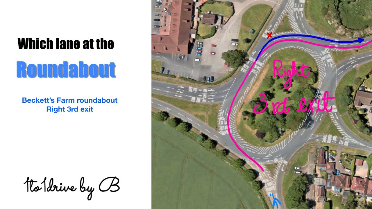 Roundabout, which lane to take&leave at roundabout. Beckett’s Farm