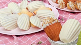 French Madeleines with White Chocolate Shell