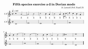 Fifth spiecies counterpoint for 4 voices in Dorian mode