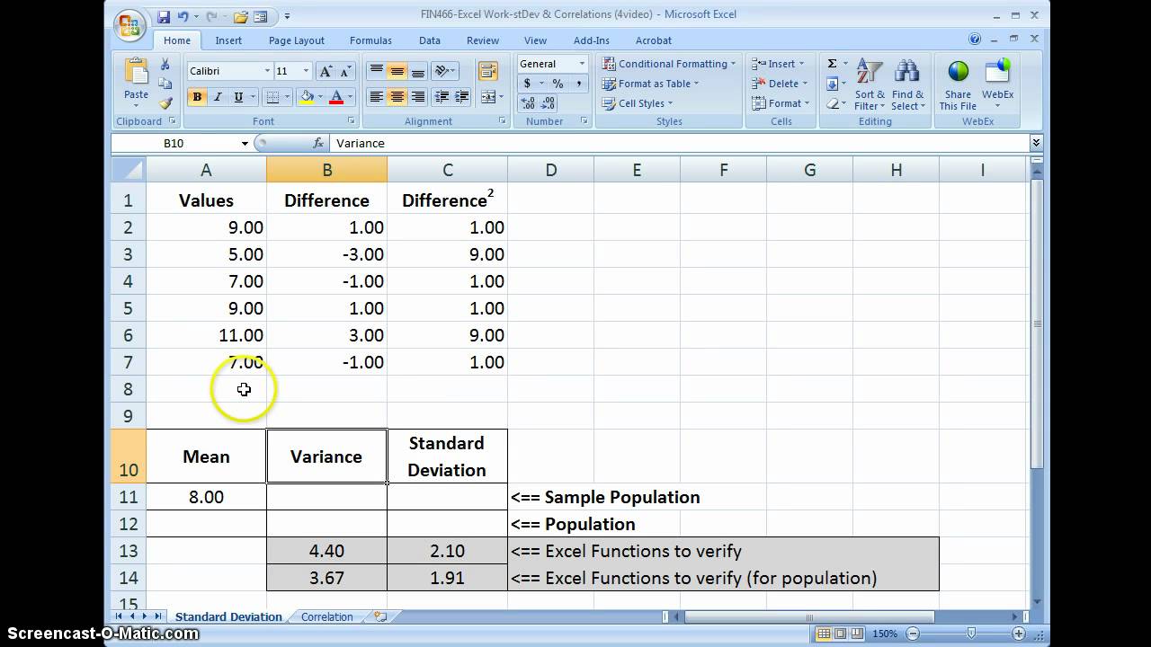 Excel deviation