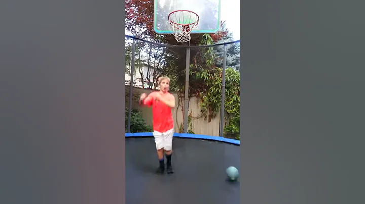 Through the legs dunk by 8 year old on trampoline