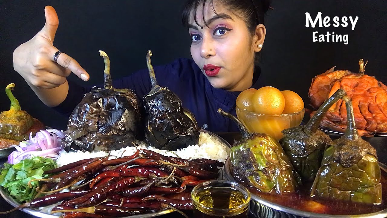 EATING RICE BAIGAN CURRY BAIGAN PAKODA SPICY BAIGAN BHORTA BAIGAN BHAJA GULAB JAMUN | ASMR MUKBANG