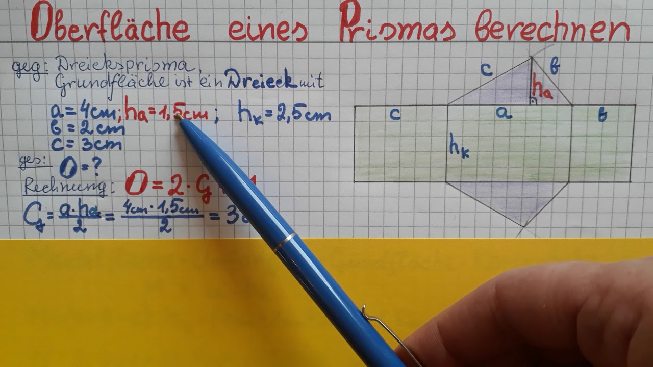 Wie berechne ich die Oberfläche eines Prismas? - YouTube
