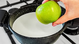 Einfach den Apfel in die kochende Milch geben! Sie werden erstaunt sein! 5-Minuten-Rezept