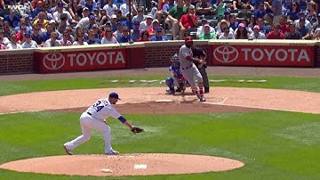 STL@CHC: Lester knocks down liner, gets out at first