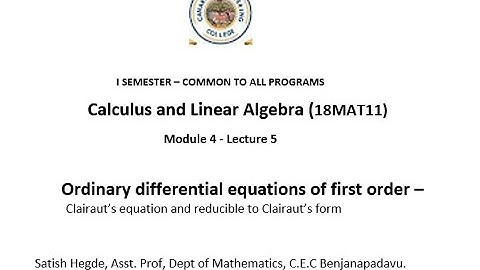 VTU CLA18MAT11 M4 L5 CLAIRAUTS EQUATION