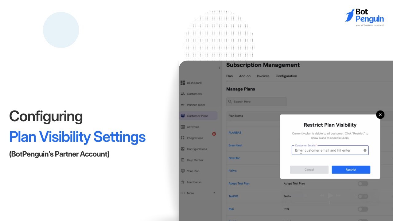 Configuring Plan Visibility Settings in Partner Accounts || Orders Section Walkthrough || BotPenguin