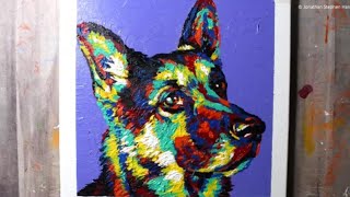 Colorful Dog Portrait / Acrylic / Pop Art / German Shepherd Painting