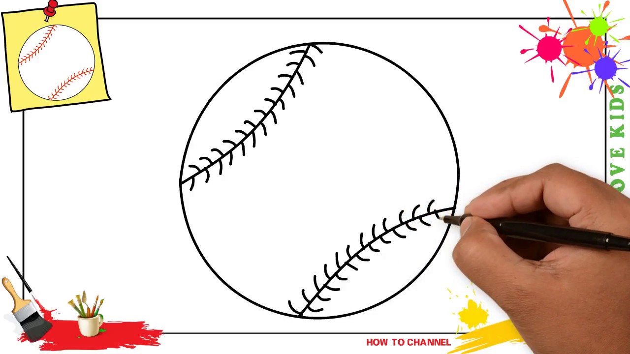 How to draw a baseball (ball) EASY step by step for kids, beginners