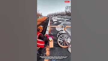 Worker Road Construction Innovation Makes Concrete Curing Job Easy Work with Precision Wheeled Tool