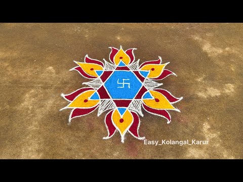 5*3 dots rangoli | Kolam with colour | Colour rangoli design | Muggulu with dots | Rangoli designs |