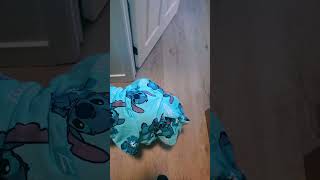 🤣🥰😍made Cortez a fit from a kids poncho 🤗 not bad for hand sewing because he likes stitch too 🤪