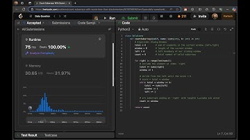 Hard. Beats 100% LeetCode 2302. Count Subarrays With Score Less Than K Python3