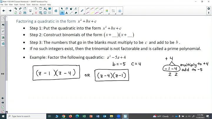 Math 1130 HW 5: Factoring a Quadratic with Leading Coefficient 1