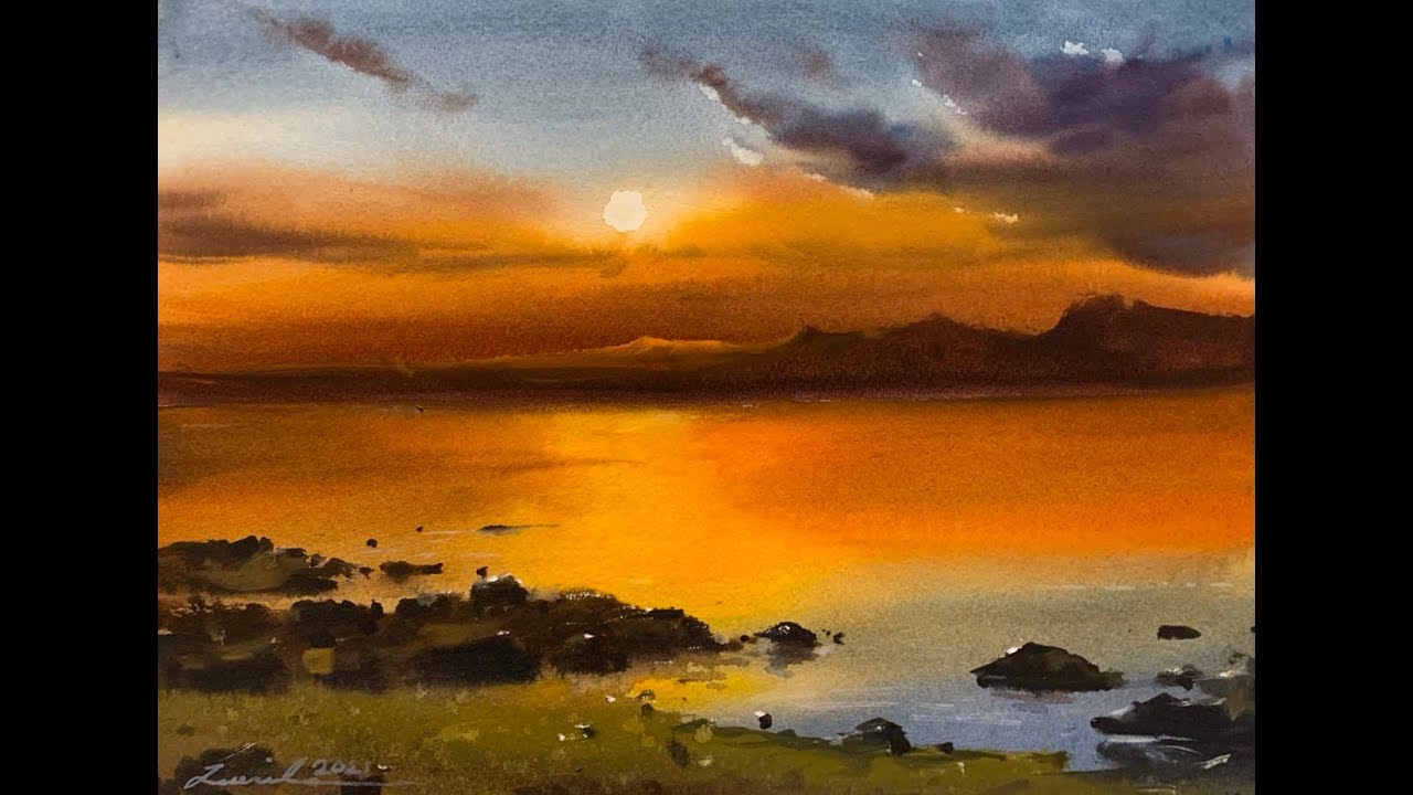 sunset 描いてみよう 癒しの水彩画786 - 絵画