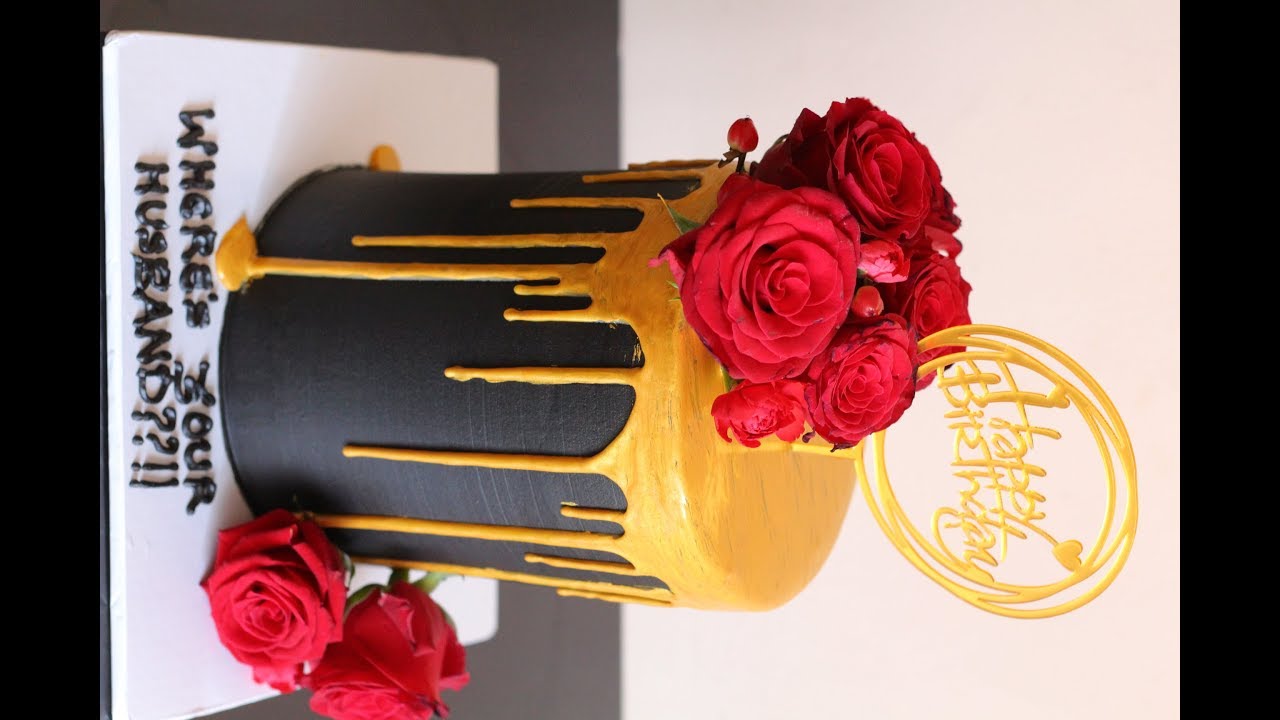 Black Buttercream With Gold Ganache Drip :: Pastry Pleasures - Youtube