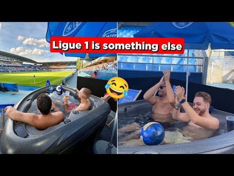 😂 Fans watching live Ligue 1 match Troyes vs Rennes in a Jacuzzi | Ligue 1 is something else 🤣