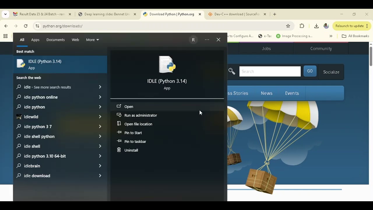 python,dev c installation procedure