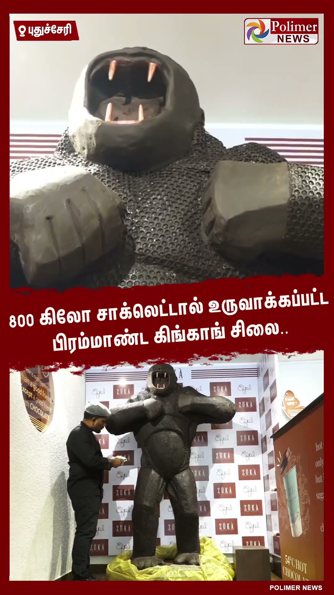 800 கிலோ சாக்லெட்டால் உருவாக்கப்பட்ட பிரம்மாண்ட கிங்காங் சிலை..#shorts