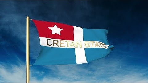 Cretan State Flag Slider Style With Title. Waving In The Wind With Cloud Backgro Stock Animation