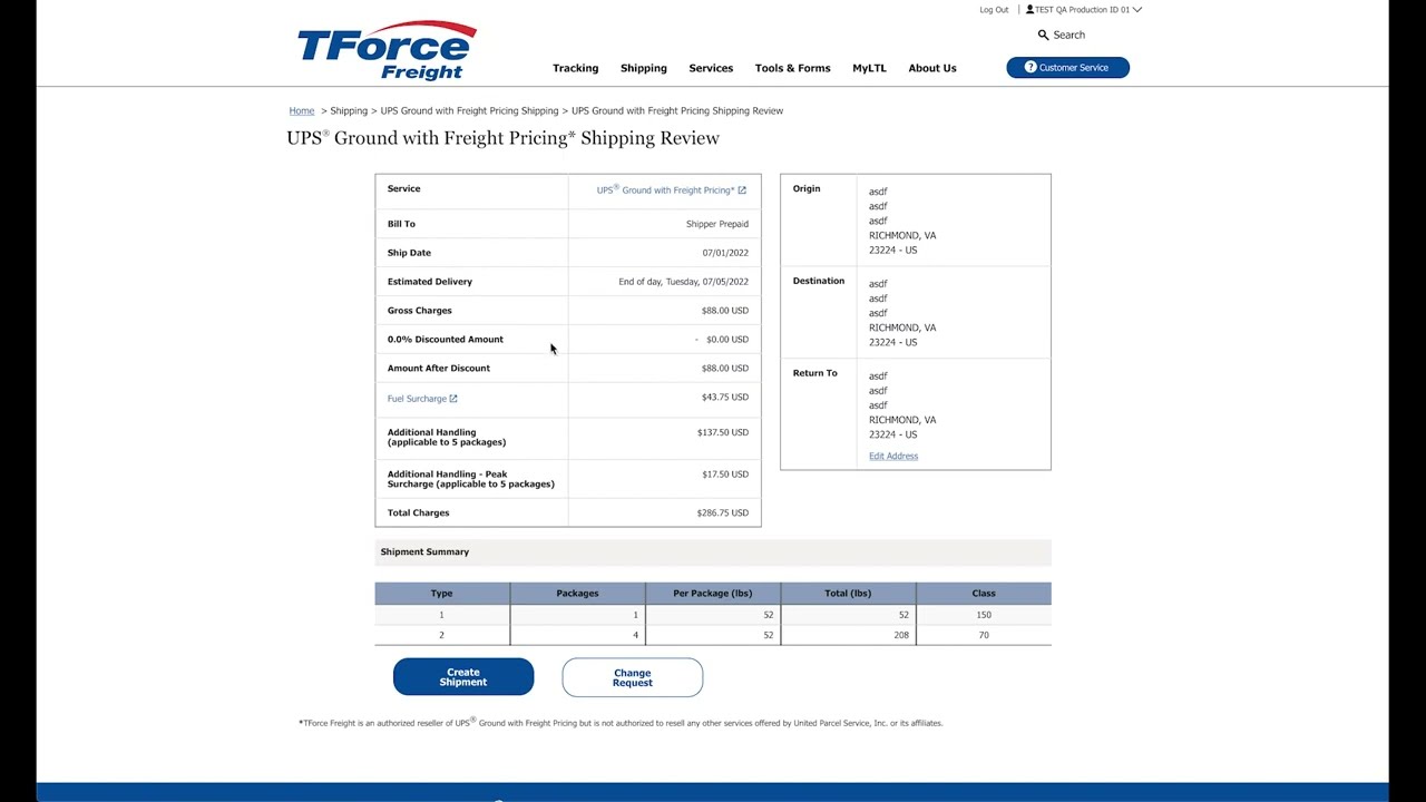 UPS Ground with Freight Pricing on TForceFreight.com