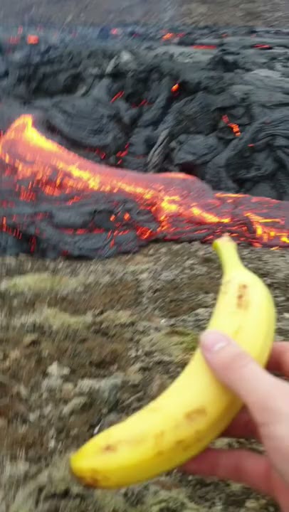 Banana thrown into Icelandic volcano lava at Reykjanes. WILL IT SURVIVE?