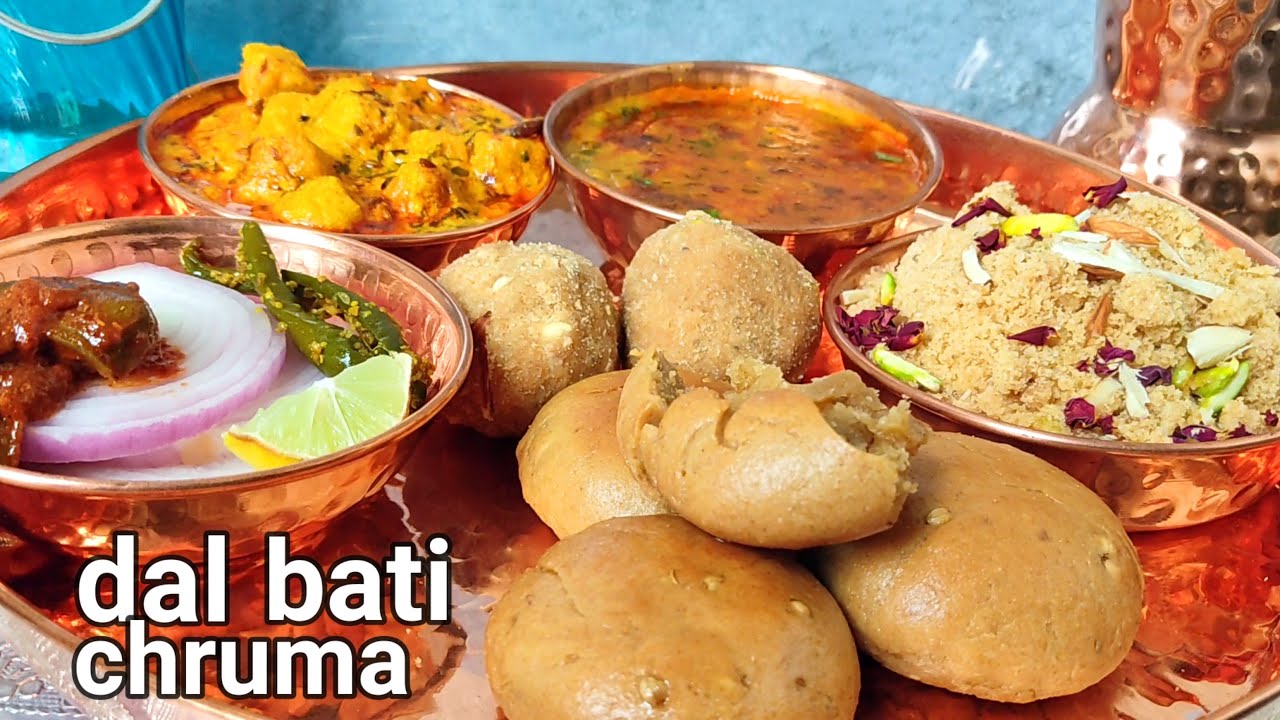 Baked stuffed baati with churma and panchratna dal