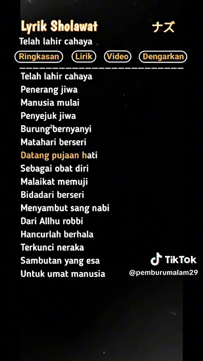 Lyrik sholawatan telah lahir cahaya